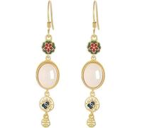 Chinese Style Earrings， S925 Silver and Gold Plated with Natural Hetian White Jade Enamel Tassel Earrings for Women