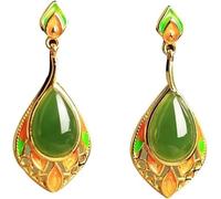 Chinese Style Earrings， S925 Silver and Gold Plated with Natural Jasper Drops Enamel Earrings for Women