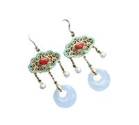 Chinese style earrings， S925 Silver Gold-Plated with Natural White Jade Enamel Tassel Earrings Fengshui Fashion Jade Earring For Women Jade Earring for Women