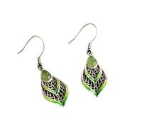 Chinese Style Earrings， S925 Silver with Natural Jade Leaves Enamel Earrings for Women