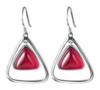 Chinese Style Earrings Single Female Personality S925 Amethyst Silver Triangle Sand Red Corindon Geometric Earrings in, LJBLEUSK