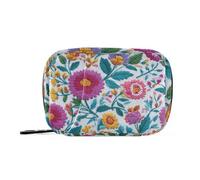 Chinese Style Embroidered Daisy Flower Print Medicine Bag for Traveling with Detachable Compartments Attachable Medication Travel case for Purse