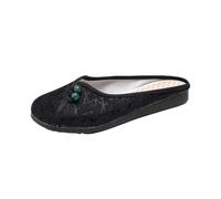 Chinese Style Embroidered Flat Mules Women's Ethnic Style Elegant Cheongsam Shoes Lightweight Comfort Closed Toe Slippers Indoor Outdoor Soft Home Slippers(Black,5 UK)