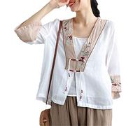 Chinese Style Embroidery Cardigan V Neck Shirt National Loose Women Hanfu Tang Suit Vintage Traditional Blouse Casual