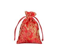 Chinese Style Embroidery Flower Drawstring Sugar Bag, Elegant Large Capacity Canvas Flower Pouch Handbag(m,red)