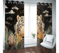 Chinese Style Fabrics Curtains Clouds Tigers Flowers Pattern Blackout Window Drapes for Farmhouse Nursery Room Balcony Door Thermal Insulated W42xL84in 2 Panels