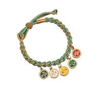 Chinese Style Five-Way God of Wealth Bracelet for Women - Tibetan Ethnic Thangka Hand Rope with Colorful Braided Design(Emerald Green)