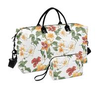 Chinese Style Floral Decorative Duffel Bag Sport Training Bag with Toiletry Bag for Hiking 2 Pcs Set Bolsa de lona para