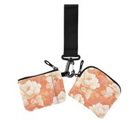 Chinese Style Floral Peach Gold Women's Coin Wallet Card Holder Slim Detachable Wristlet Wallet Key Holder with Zipper Pocket for Ladies 2 Packs, chinese style floral peach gold, One Size, Casual
