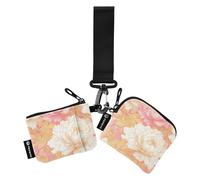 Chinese Style Floral Peony Peach Gold Women's Money Organizers Thin Flat Change Purse Wallet with Wristlet Strap for Lady 2 Packs billetera para tarjetas de Mujer