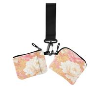 Chinese Style Floral Peony Peach Gold Women's Wallets Card Cases Slim Portable Card Money Holder with Zipper Pocket for Woman 2 Packs, chinese style floral peony peach gold, One Size, Casual