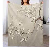 Chinese Style Floral Throw Blanket Soft Fluffy Blankets for Bedroom Sofa, Classical Plum Blossom Microfuber Cozy Plush Warm Grey Flannel Blankets for Adults Couch Travel 140×180 cm (55.12×70.87 in)