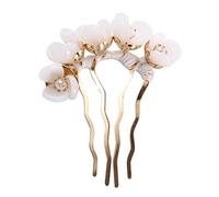 Chinese Style Flowers Pearl Hair Fork,Vintage Hair Stick,Elegant U Shaped Hairpin Hair Pin,Sweet Jade Flower Hair Pin(white)