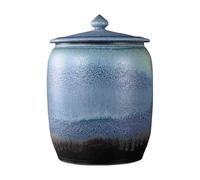 Chinese Style Food Storage Jars - Ceramic Rice Cylinder With Lid, Gradient Blue-high Temperature Fired Jar For Grains Snacks Candy Coffee Beans Dispenser Grain Dispenser(Capacity