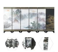 Chinese Style for mini Folding Screen 6 Panel Wood Decor 24cm High | 6-panel foldable design, compact 48x24cm size, sturdy wood material, retro chinese pattern, tabletop use