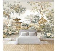 Chinese Style Gardens Trees Flowers Plants Wall Mural Photo Wallpaper, Light Green Non-Woven Feature Wall Decor for Living Room, Bedroom & Study 200 x 140 cm