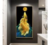 Chinese Style Gold Koi Fish Print on Canvas Painting Feng Shui Goldfish Lucky Poster Wall Art Pictures Hallway Home Decor 50x100cmNo Frame