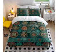 Chinese Style Gorgeous Round Pattern Duvet Cover Set, Red Gold Purple Floral Geometric, 3-Piece Bedroom Decor (04,Double200x200cm+65x65cm*2)