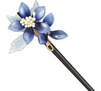 Chinese Style Hair Stick,Vintage Hair Chopsticks,Chinese Hanfu Hair Accessories Hair Sticks Black Ebonized Wood Blue Flower