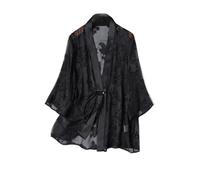 Chinese Style Hanfu Silk Cut Flower Silk Loose Silhouette Seven-Quarter Sleeve Cardigan Shawl Black, Black, One size