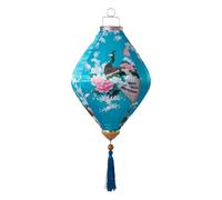Chinese Style Hanging Lantern Vietnamese Silk Lanterns Chinese Oval Silk Lantern Peacock Print Foldable Lantern(Light Blue,16 Inch)