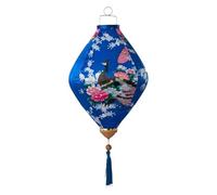 Chinese Style Hanging Lantern Vietnamese Silk Lanterns Chinese Oval Silk Lantern Peacock Print Foldable Lantern(Dark Blue,16 Inch)