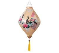 Chinese Style Hanging Lantern Vietnamese Silk Lanterns Chinese Oval Silk Lantern Peacock Print Foldable Lantern(Champagne,20 Inch)