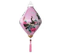 Chinese Style Hanging Lantern Vietnamese Silk Lanterns Chinese Oval Silk Lantern Peacock Print Foldable Lantern(Pink,14 Inch)