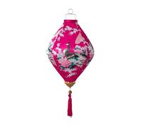 Chinese Style Hanging Lantern Vietnamese Silk Lanterns Chinese Oval Silk Lantern Peacock Print Foldable Lantern(Rose Red,20 Inch)