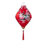 Chinese Style Hanging Lantern Vietnamese Silk Lanterns Chinese Oval Silk Lantern Peacock Print Foldable Lantern(Rojo,12 Inch)