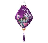 Chinese Style Hanging Lantern Vietnamese Silk Lanterns Chinese Oval Silk Lantern Peacock Print Foldable Lantern(Purple,18 Inch)
