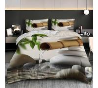 Chinese-Style Hydrotherapy Duvet Cover Set King Size Bamboo Spring Water Quilt Cover 230x220 cm 3D Reversible Bedding with Pillowcases Zipper Closure Soft Easy Care Comforter Covers Set a.3350