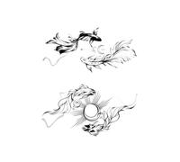 Chinese Style Ink Painting Double Fish And Moon Waterproof Tattoo Sticker, Long-lasting Traditional Chinese Style Tattoo.