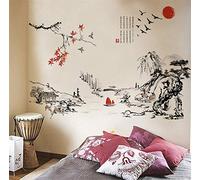Chinese Style Ink Painting Landscape Art Wall Stickers Living Room Bedroom Background for Home Decoration Mural Decals Wall Paper Size130*100Cm