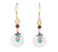 Chinese Style Jewelry Ancient Law Jade Warrings Ethnic Jade Stone Ear Jewelry Tassel Drop Earrings, Stone, No Gemstone