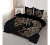 Chinese Style King Size Duvet - Dragon Black Comforter Sets for all Seasons - Reversible Coverless Duvet King Size Soft Quilt lightweight and Machine Washable - King 230x220cm J176