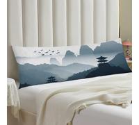 Chinese Style Landscape Body Pillow Cover with Hidden Zipper 20x54 Full Long Pillowcase for Couch Sofa Decor Breathable Bed Shams Boho Oversized Lumbar Pillow Covers for All Seasons