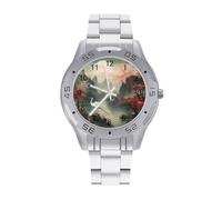 Chinese-Style Landscape Painting of A Crane Flying Birds Watches for Men Business Dress Watch Analog Quartz Wristwatch Stainless Steel Band