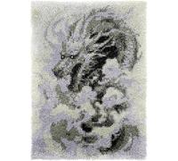Chinese Style Latch Hook Rug Kits for Adult,Ink Dragon,DIY Rug Crochet Making Kits with Pre-Printed Canvas and Latch Hook Tool and Enough Yarn,55x75cm