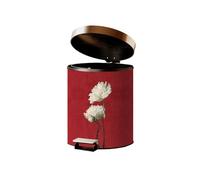 Chinese Style Leather Round Trash Can, Double Compartment with Lid, Ideal for Office & Home Waste Bin, Elegant Design for Modern Décor