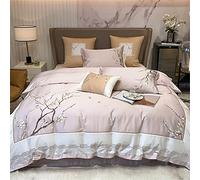 Chinese Style Long-staple Bed Linen Four-piece Classic Floral Embroidery Pure Cotton Stitching Quilt Cover Bedding (Color C Size 1.8m) (B 4 piece Suit)