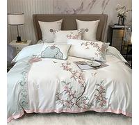 Chinese Style Long-staple Cotton Bed Linen Four-piece Classic Floral Embroidery Pure Cotton Stitching Quilt Cover Bedding (Color : C 4-piece suit, Size : 1.8m) (C 5 piece Suit)
