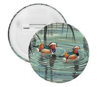 Chinese Style Mandarin Ducks Badge Metal Round Pins, Lightweight Brooch for Backpack, Fashion Button Pins Badge for Shirts, Jackets, Shawl Coat, Unisex, 12PCS, Tinplate, metal round pins