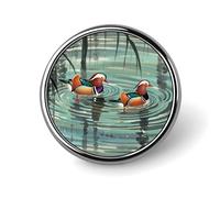 Chinese Style Mandarin Ducks Badges Circle with Button Design, Personalized Picture Pin Brooches, Round Badge Holders for Decorate Hat Shirt Clothing Bag Accessories