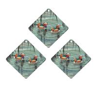 Chinese Style Mandarin Ducks Car Air Freshener, 3 Pcs Rhombus Hanging Air Freshener Cards, Long Lasting Fragrance Scented Cards for Car, Home, Office White-style