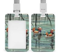 Chinese Style Mandarin Ducks Id Badge Holder,Name Tag Holder with Detachable Lanyard,Waterproof Design Id Card Holder for Office, Workplace