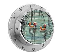 Chinese Style Mandarin Ducks Kitchen Timer - Mechanical Visual Timer, Stainless Steel Digital Timers with Magnetic Base Egg Timers for Hard Boiled Eggs 60-Minute Countdown Kitchen Clock for Cooking