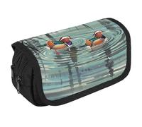 Chinese Style Mandarin Ducks Pencil Case Organizer - Large Capacity 3 Compartment Pencil Pouch for Adults, Portable Makeup Bag & Aesthetic Stationery Bag with Zipper (8.7x4.3") Unisex Gift
