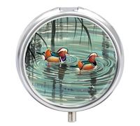 Chinese Style Mandarin Ducks Pill Box Waterproof Portable Medicine Pill Case Moisture Proof Metal Travel Pill Box with 3 Compartment Medicine Case