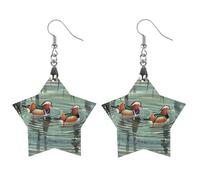 Chinese Style Mandarin Ducks Wooden Earrings for Women, Vintage Elegant Wood Jewelry, Lightweight Earrings for Wedding, Party, Everyday Jewelry Gift, Star, Wood, wood